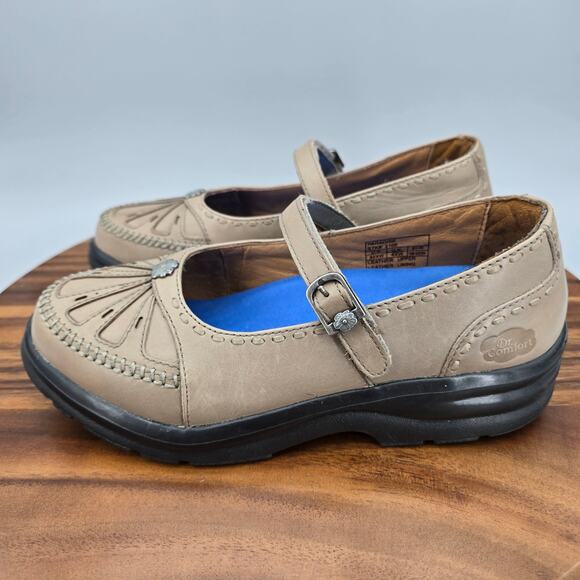 Dr Comfort Paradise Shoes Womens 6.5 Extra Wide Taupe Leather Mary Jane Orthotic - Picture 4 of 7